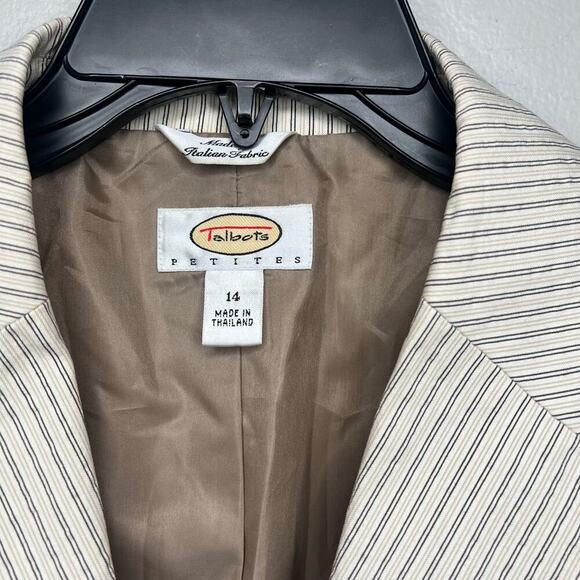 Talbots Petites Cream Tan Seersucker Pinstripe Blazer Jacket Preppy Size 14 - Picture 3 of 9